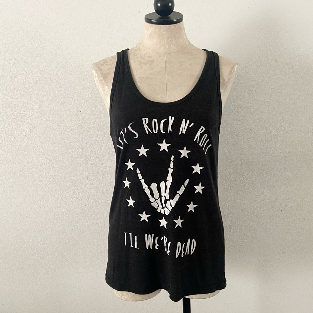 From Phoenix with love let’s rock n roll skeleton tank top dark gray small